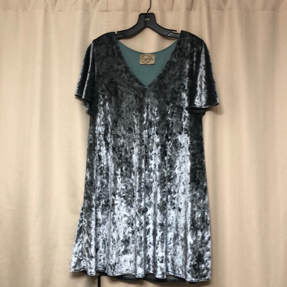 Dusty Sage velvet dress with flutter sleeves